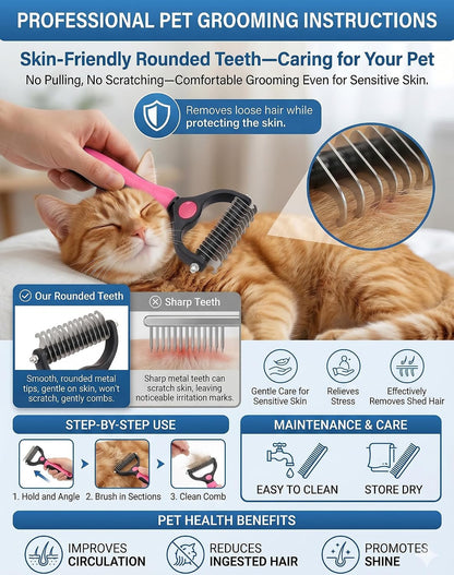 Blue non-slip ergonomic handle of Luxenor dog and cat grooming brush