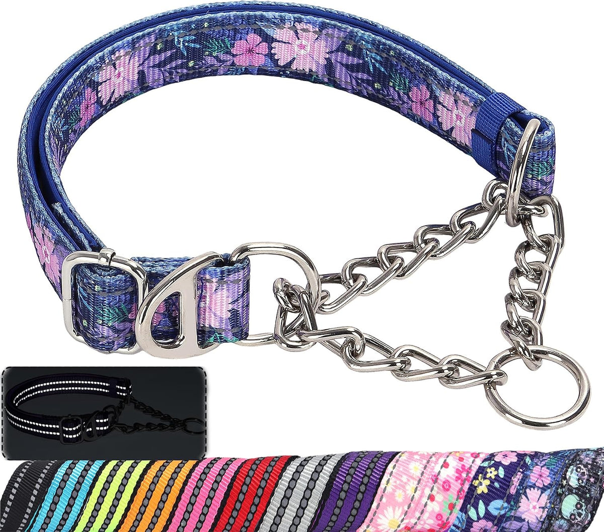 MAOWUWUJOZ martingale dog collar front view featuring bohemia flower pattern.