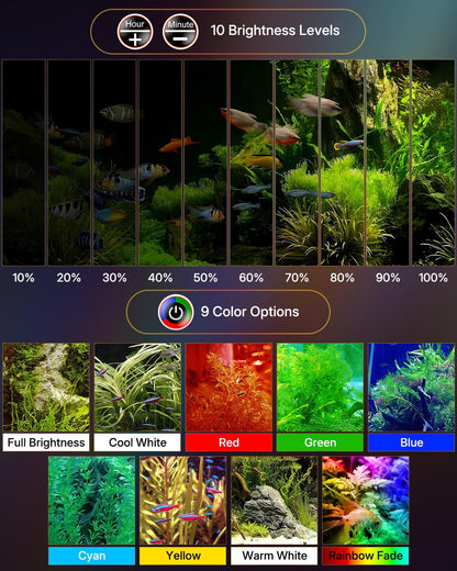 Pawfly plant growth fish tank light package contents with power adapter.