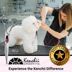 Close up view of the micro serrated edge on the Kenchii Love grooming shears.