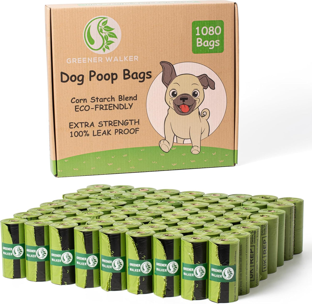 Greener Walker dog poop bags front view eco friendly pet waste rolls