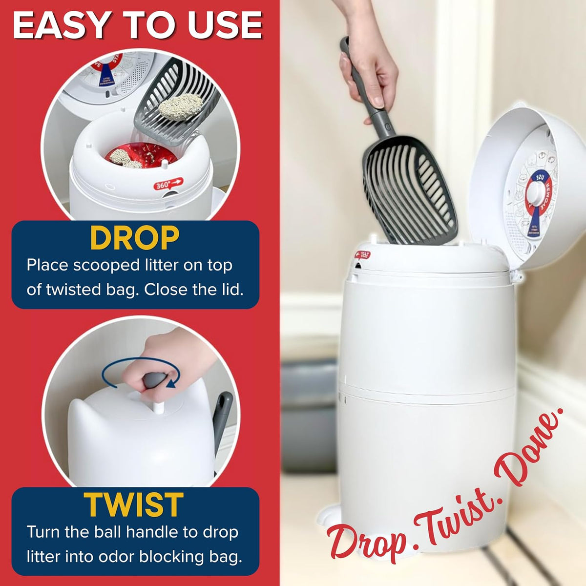 White litter trash can showing the top loading opening