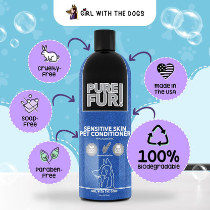 Girl With The Dogs imported pet care supplies bottle side view.
