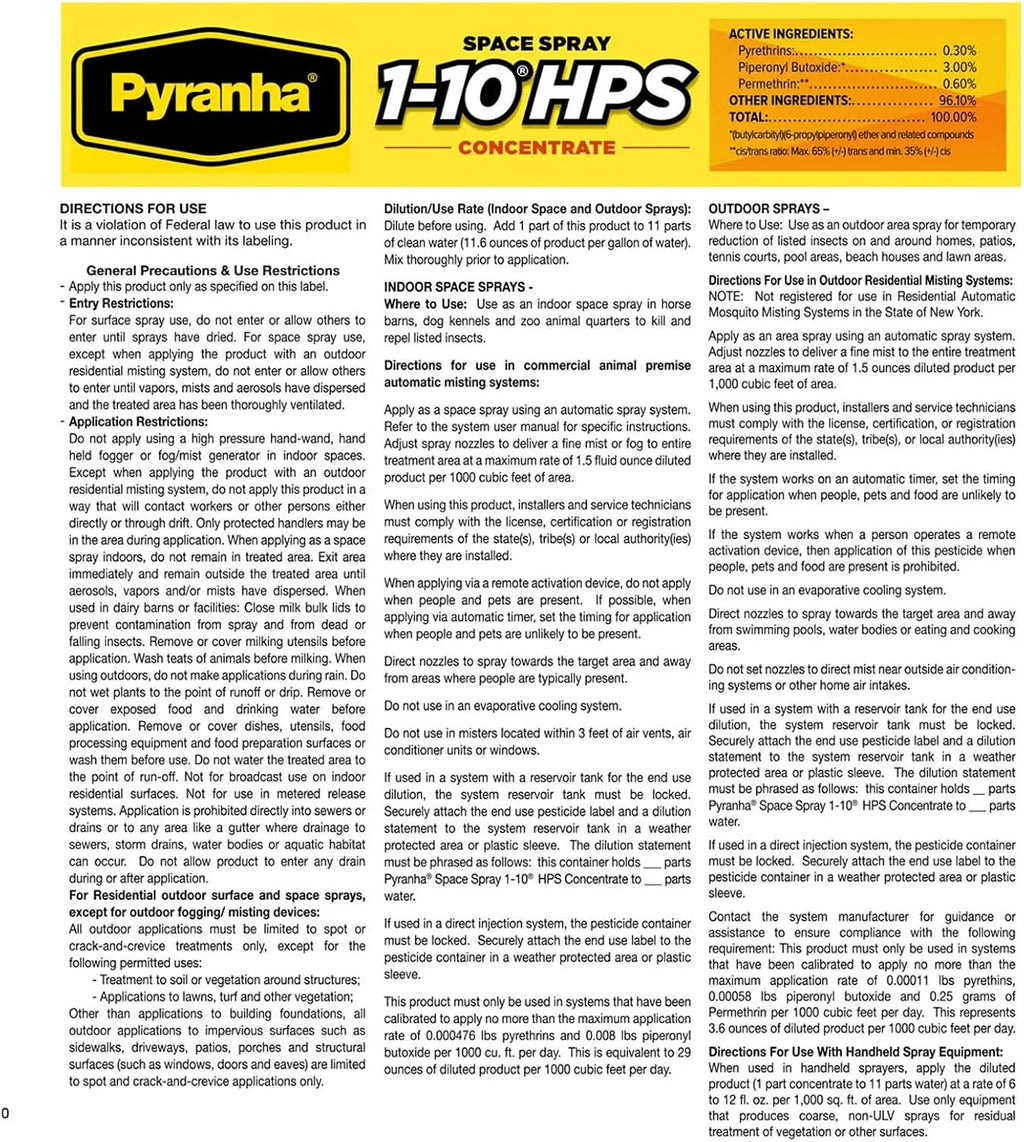 Pyranha 2.5 gallon concentrate bottle displayed for barn pest control