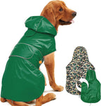 High-visibility reflective trim glowing on the Kimee pet rain gear during a simulated dark walk.
