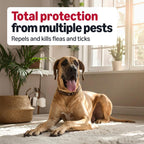 Back label details of Amazon Basics tick prevention showing active ingredients and weight specifications.