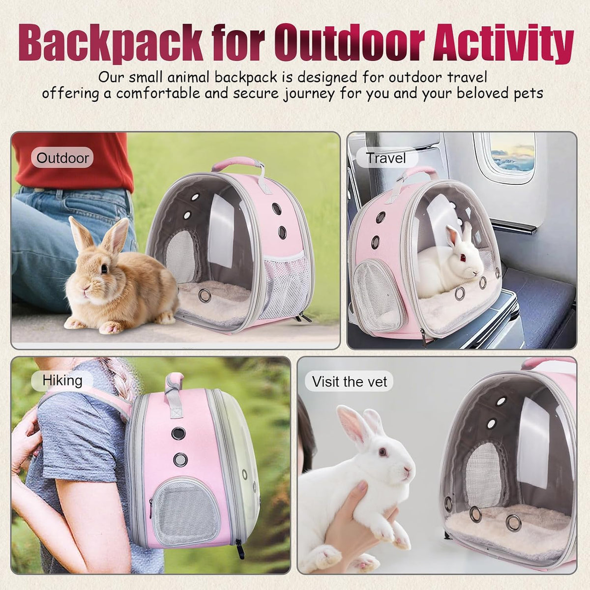 Back Expandable Backpack for Small Animals, Portable Travel Bag Breathable Pet Carrier Cages for Bunny, Guinea Pig, Bearded Dragon, Lizard, Rabbit, Squirrel, Tortoise, Kitten, Sugar Glider - Image 5