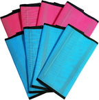 NizHome horse fly boots set front view of pink and blue mesh leggings.