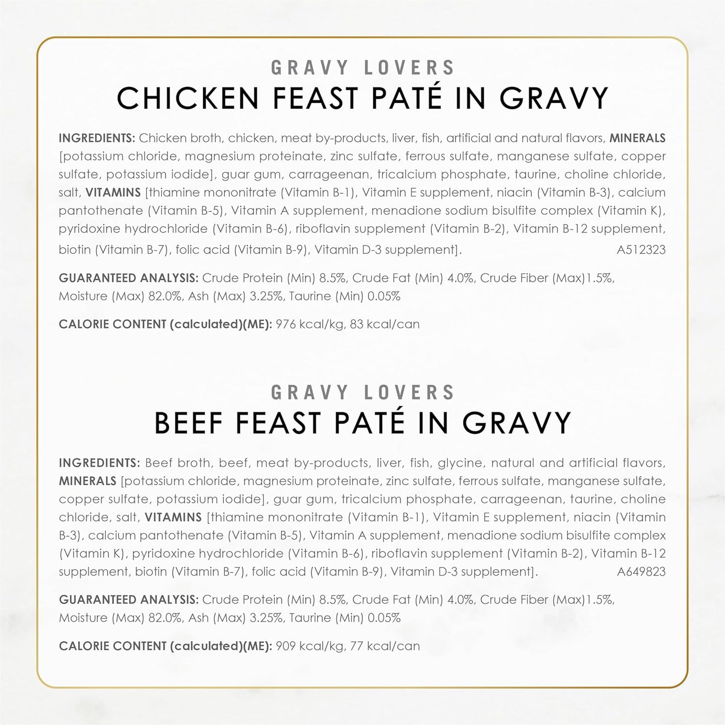 Purina Fancy Feast Gravy Lovers Variety Pack nutritional information
