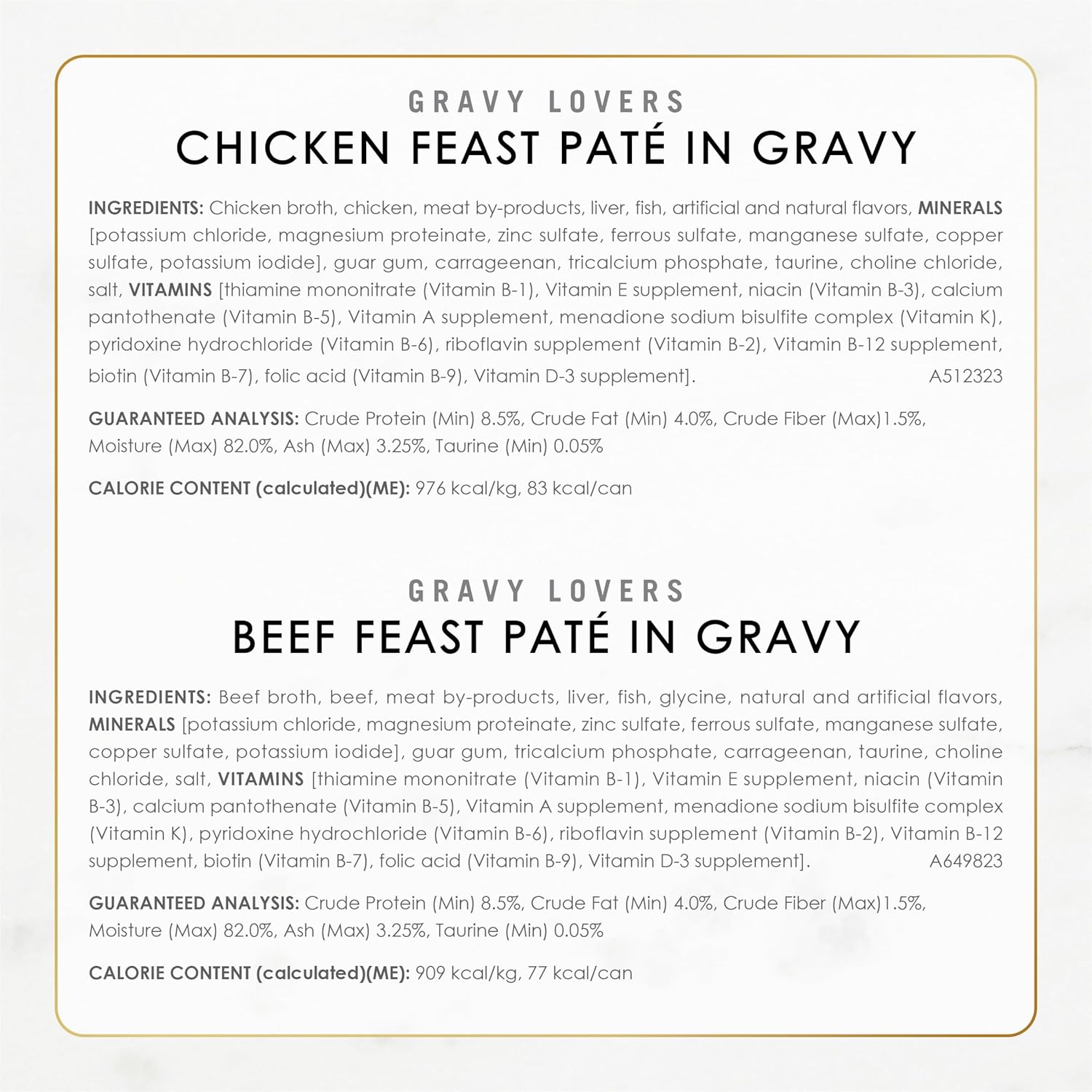 Purina Fancy Feast Gravy Lovers Variety Pack nutritional information