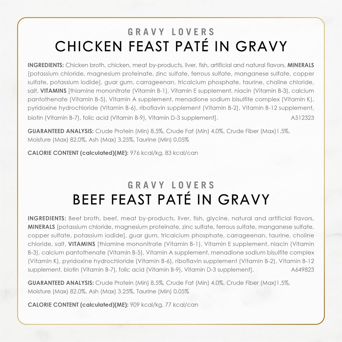 Purina Fancy Feast Gravy Lovers Variety Pack nutritional information