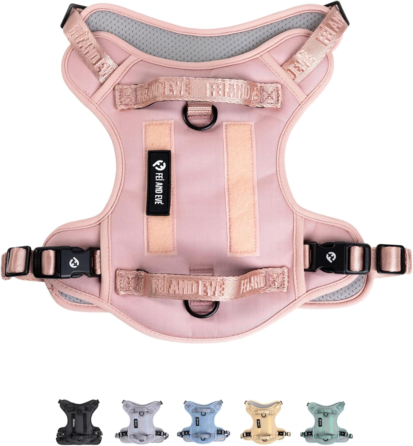 Fei and Eve classic dog harness blush pink front view