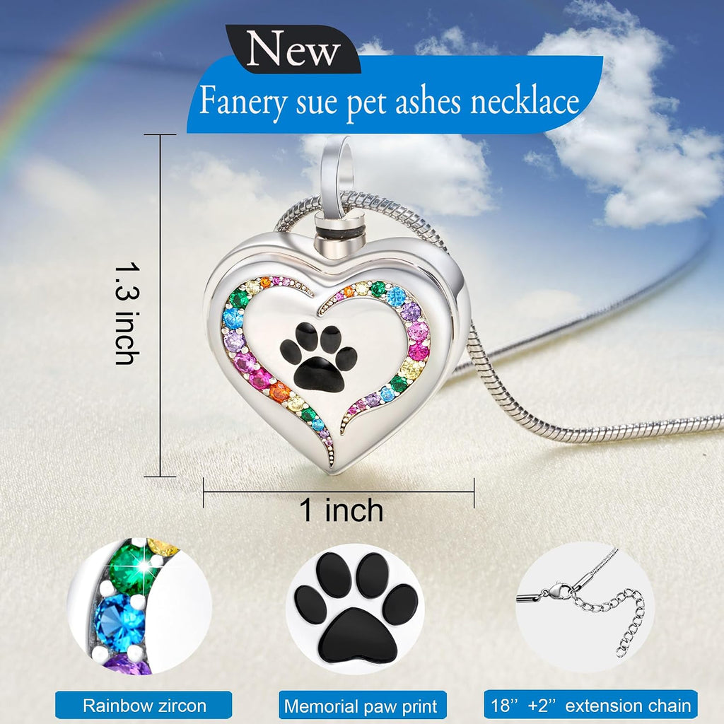 Engravable pet urn necklace with paw print design