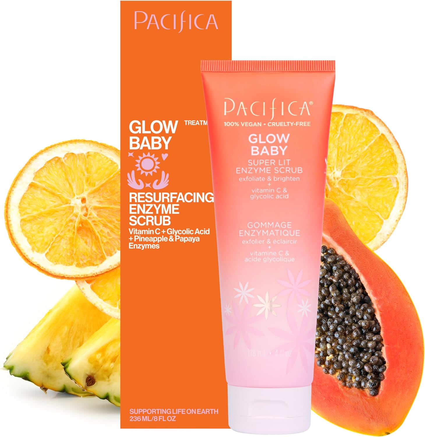 Pacifica Glow Baby Super Lit Enzyme Face Scrub front view packaging