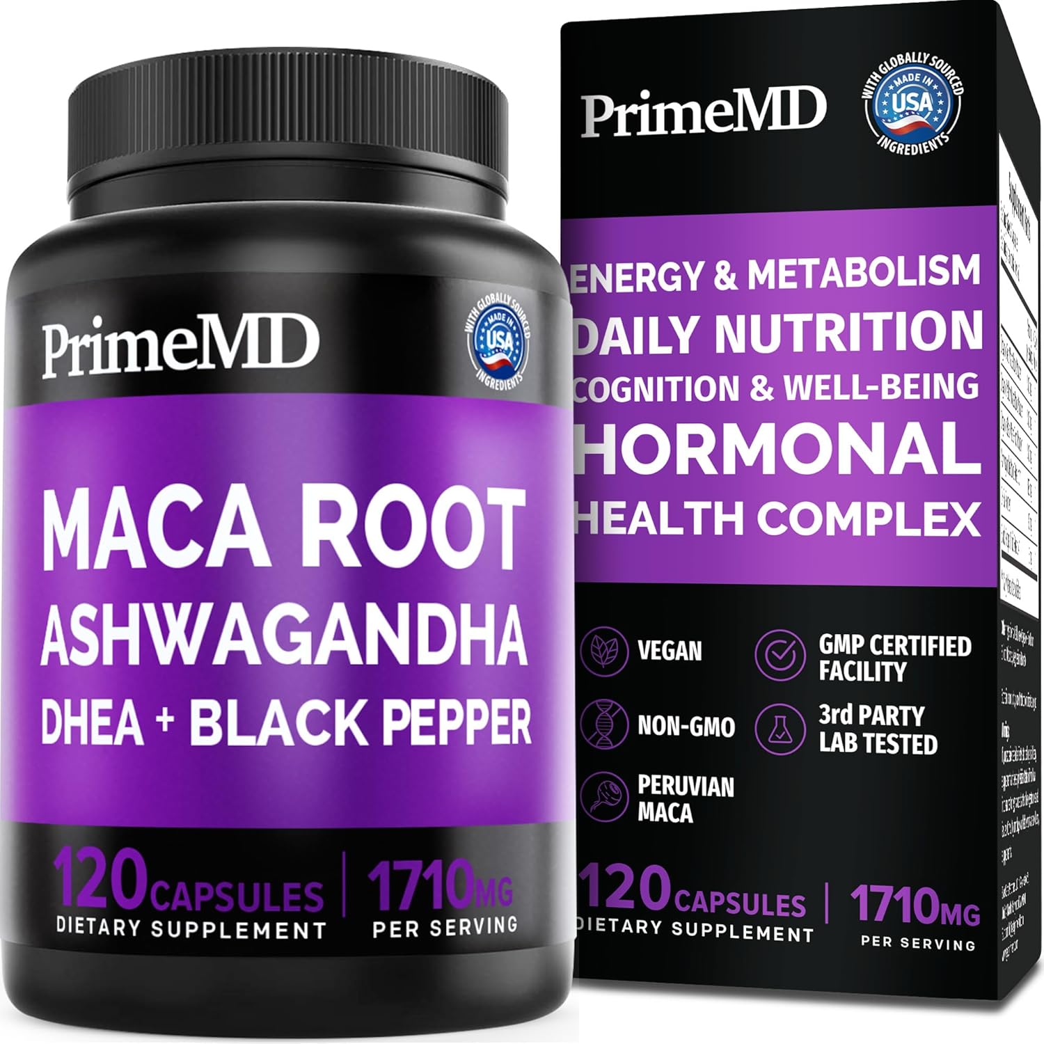 Ashwagandha capsules for women and men with 1710mg high potency maca root blend