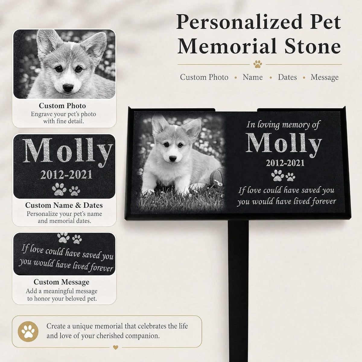 ODB Personalized Dog Memorial Stone, Memorial Garden Stone for Cat and Pets - Image 2