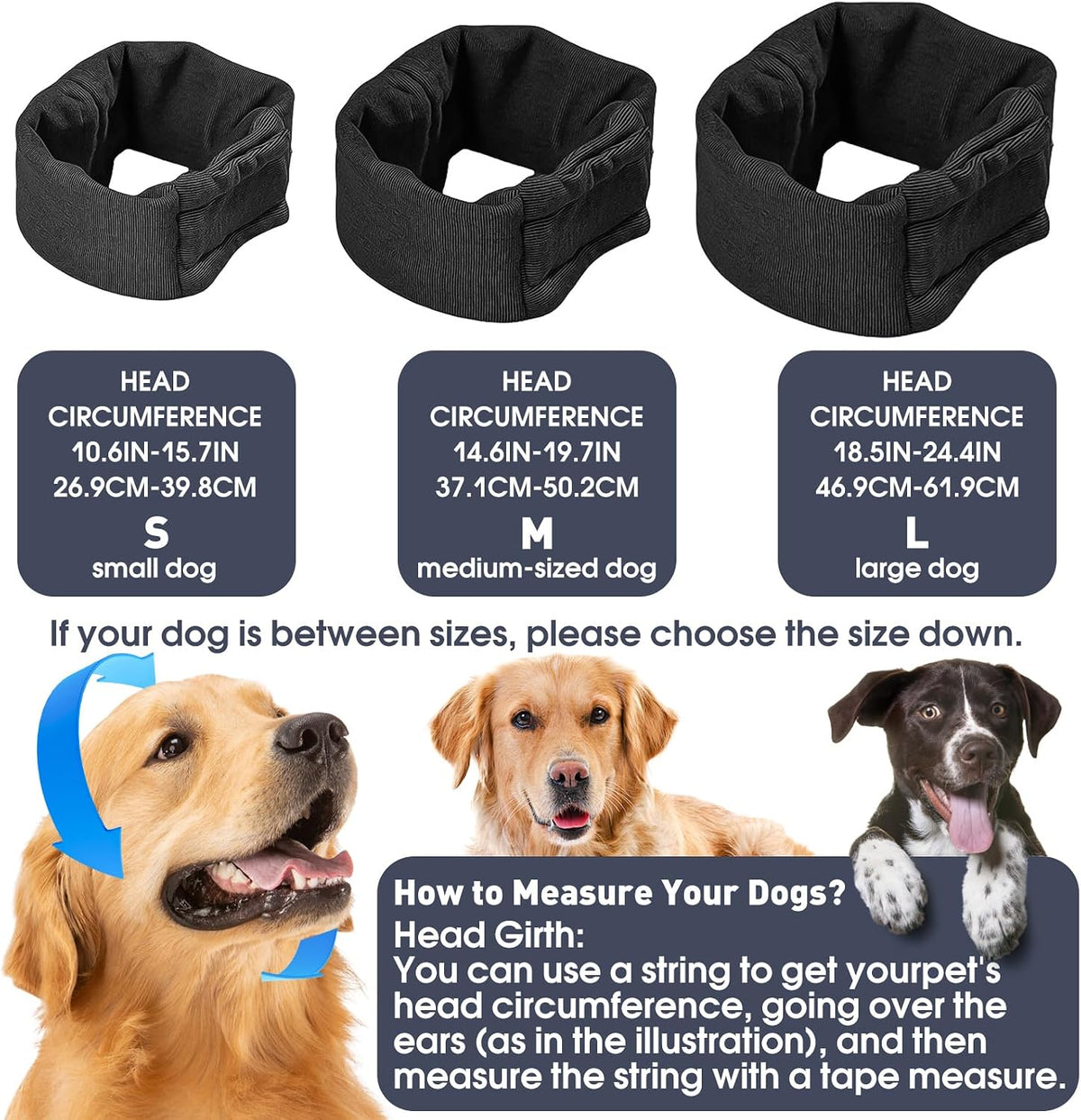 Pacify noise reduction ear wraps for large dogs in black