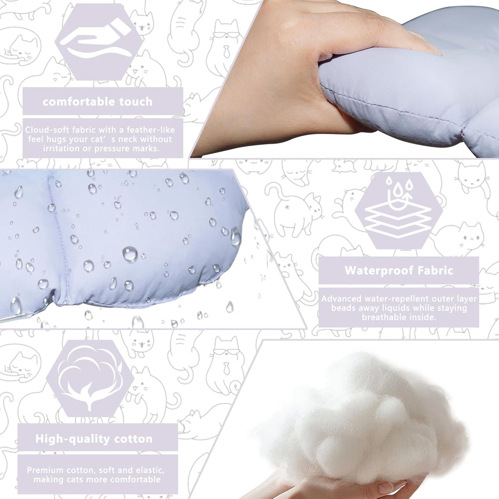 Flower shaped plush cat recovery collar preventing wound licking and scratching.