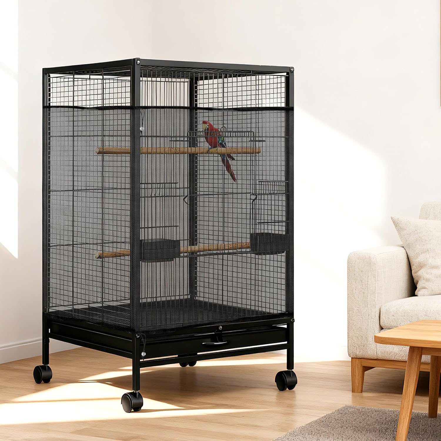 LIQWEI stretchable pet bird cage net wrap with adjustment buckle
