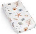 Sweet Jojo Designs Ocean Seashells baby changing pad cover front view showcasing watercolor print.