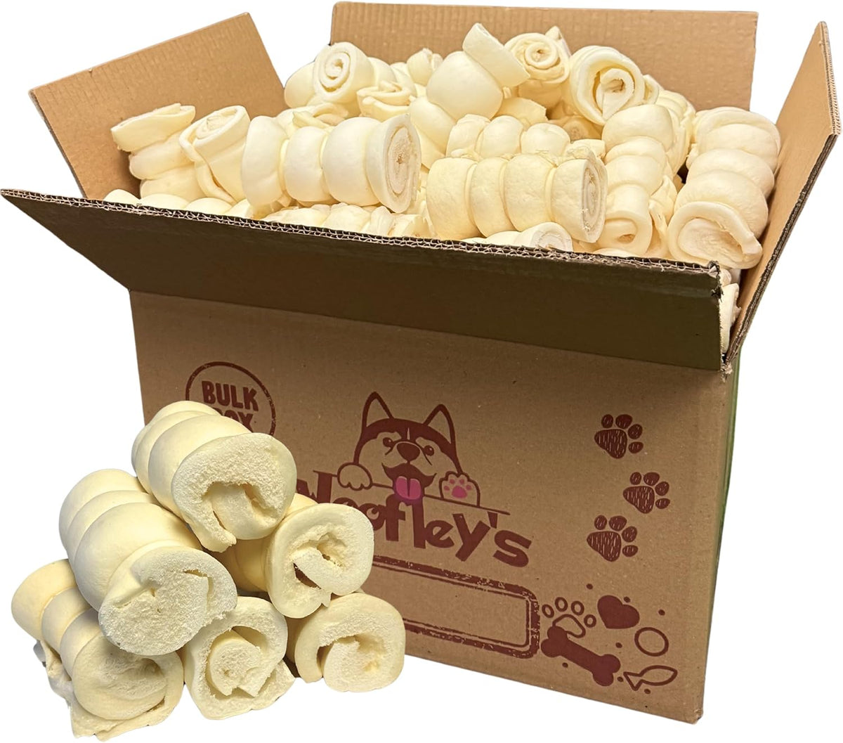Woofley's five to six inch buffalo beef cheek roll for canine oral care