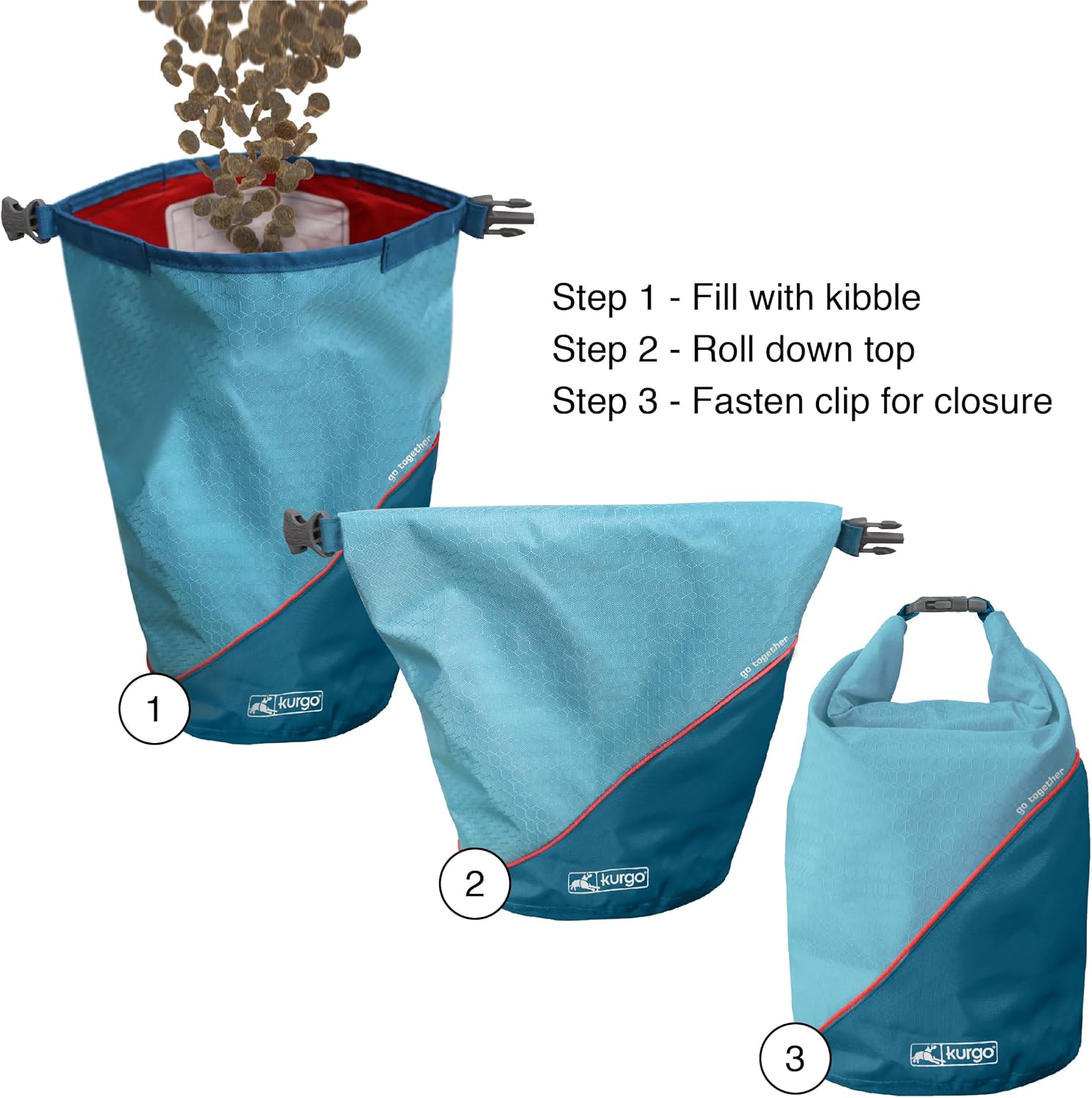 Kurgo Kibble Carrier showing side zippered treat pocket