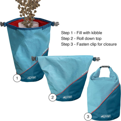 Kurgo Kibble Carrier showing side zippered treat pocket