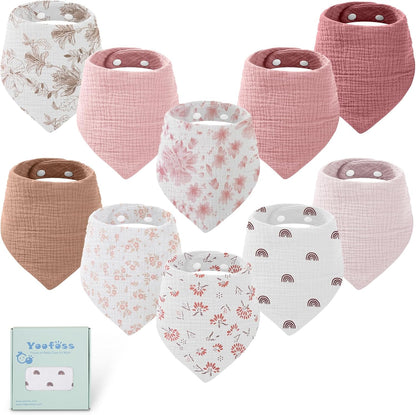 Yoofoss 10 pack muslin baby bibs front view