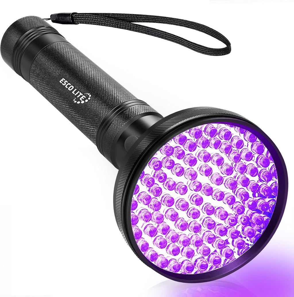 Escolite heavy-duty UV flashlight displaying the non-slip knurled grip design.