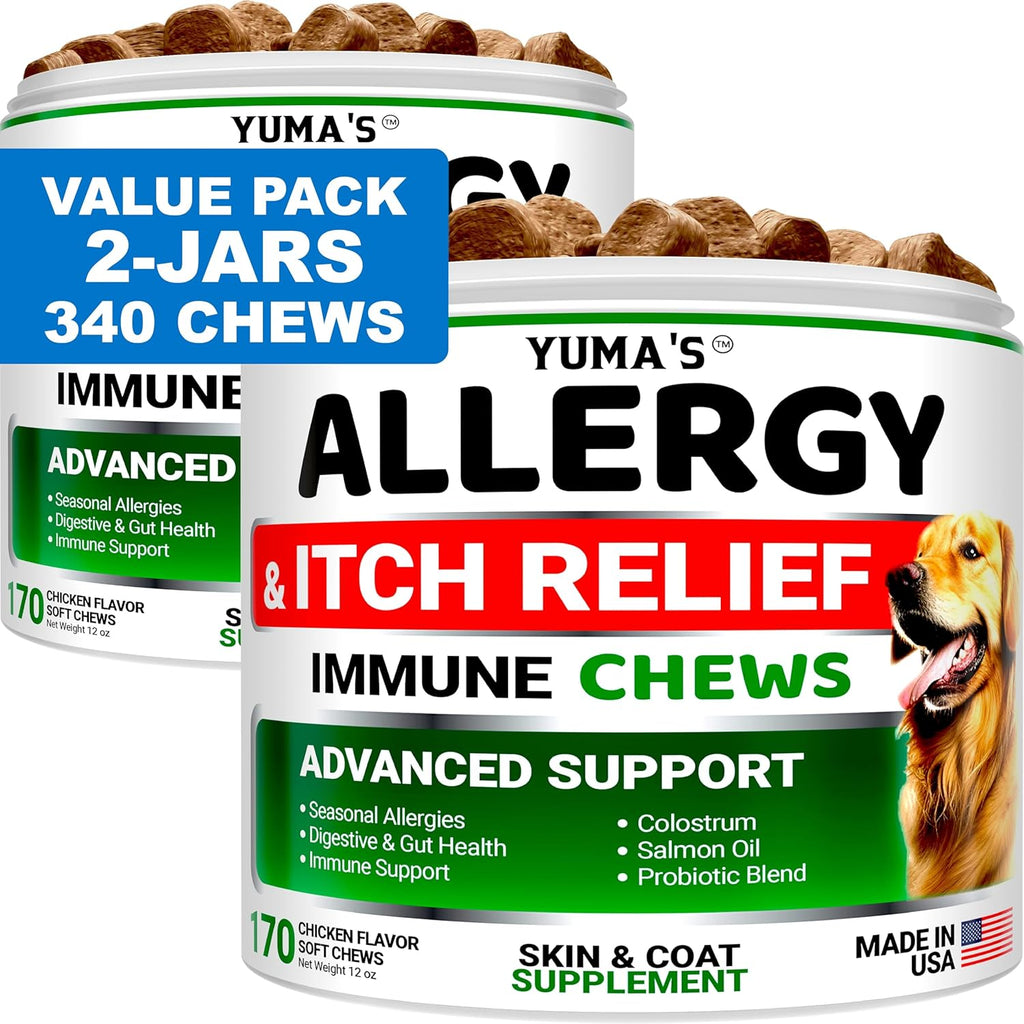 Nutritional facts and daily feeding instructions on Yumas dog allergy chews