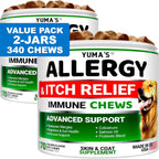 Nutritional facts and daily feeding instructions on Yumas dog allergy chews