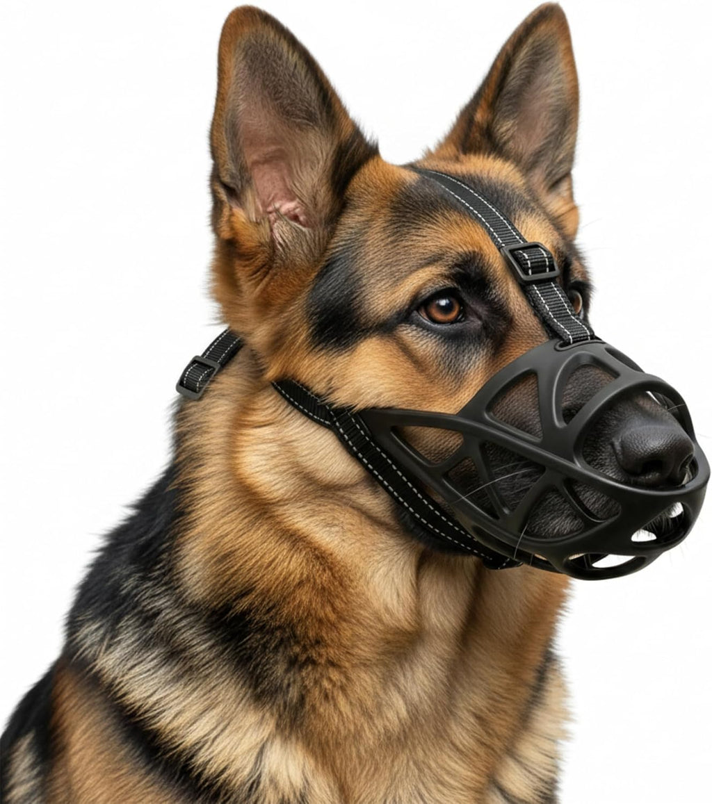 LH NTGR adjustable dog muzzle front view breathable basket mask