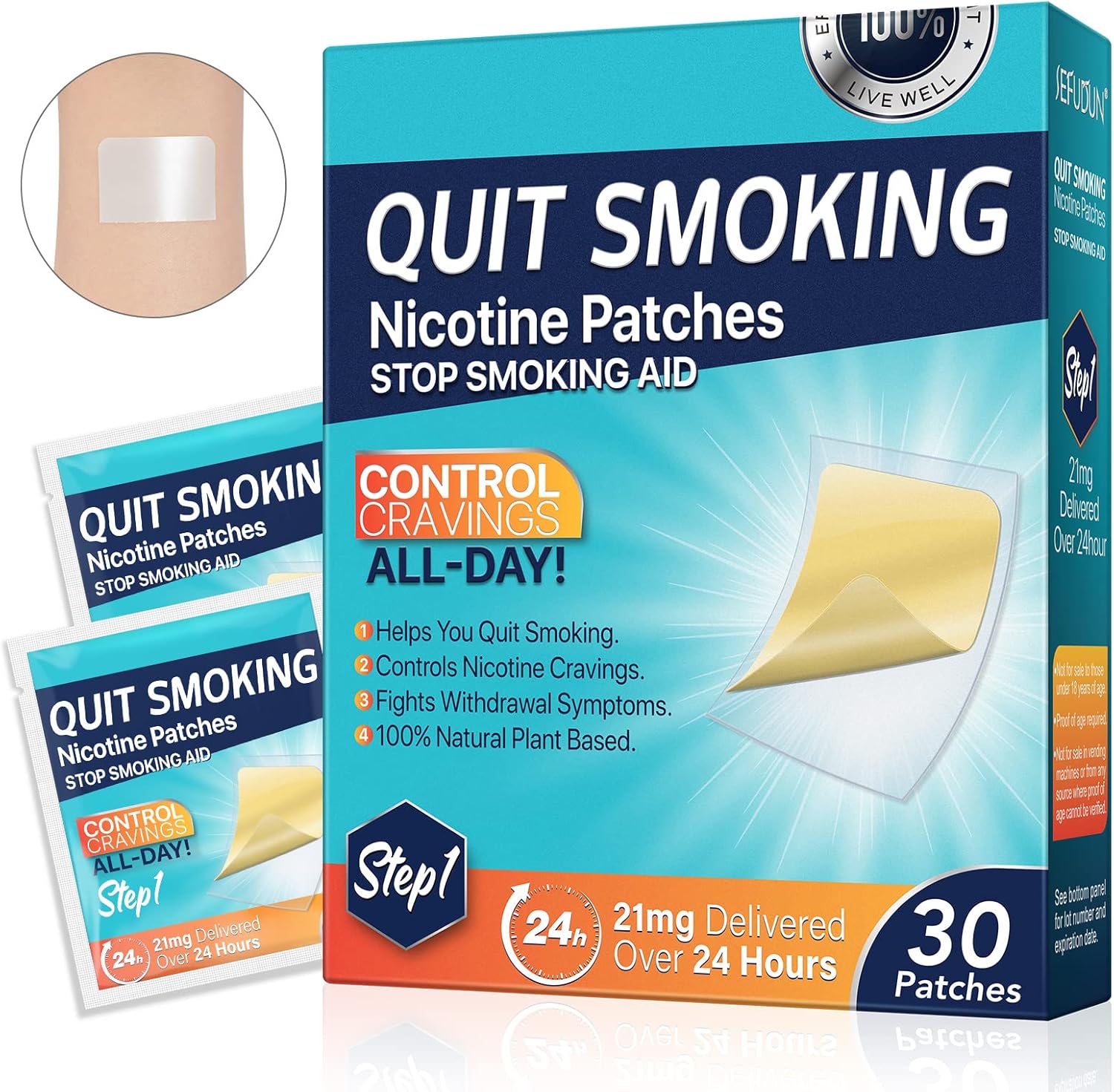FlameBeauty Nicotine Patches Step 1 front view packaging for smoking cessation.