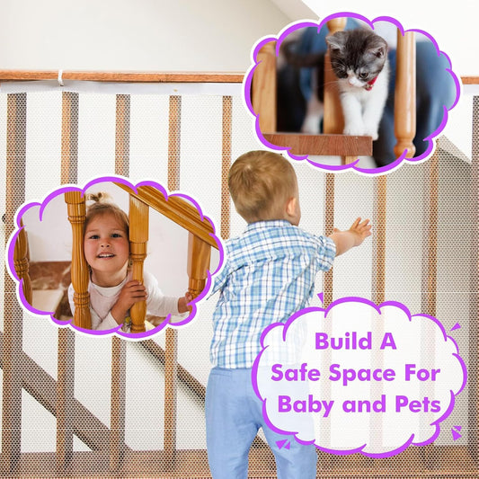 tupi Banister Guard for Baby and Pets - 300cm Extra Long Balcony Netting, Heavy Duty Stair Railing Cover, Child Safety Mesh for Kids and Toddlers, No Drill Barrier with 41 Zip Ties - Image 2