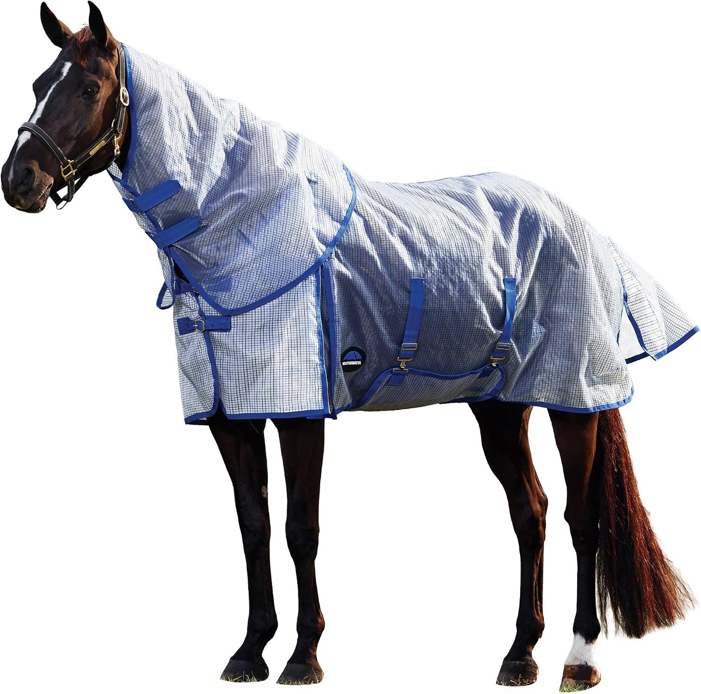 WeatherBeeta ComFiTec horse fly sheet highlighting the detachable neck cover and twin buckle front closure.