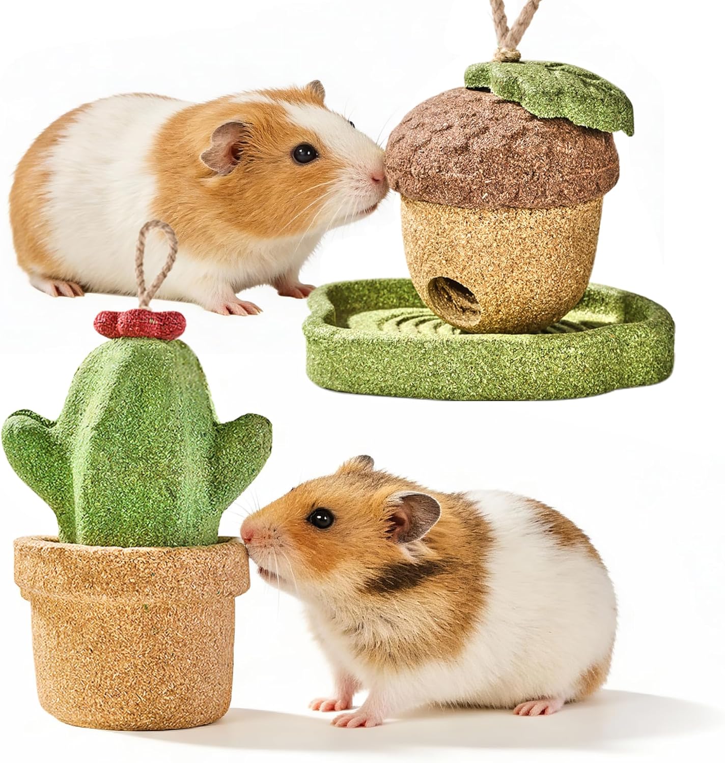 Rodizoo guinea pig chew toys pack front view showing mushroom and tree shapes