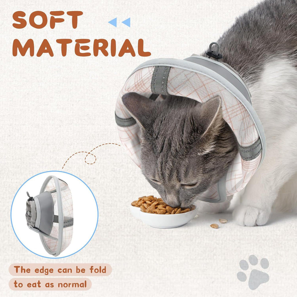 Small kitten wearing the orange Supet soft anti scratch head cone alternative