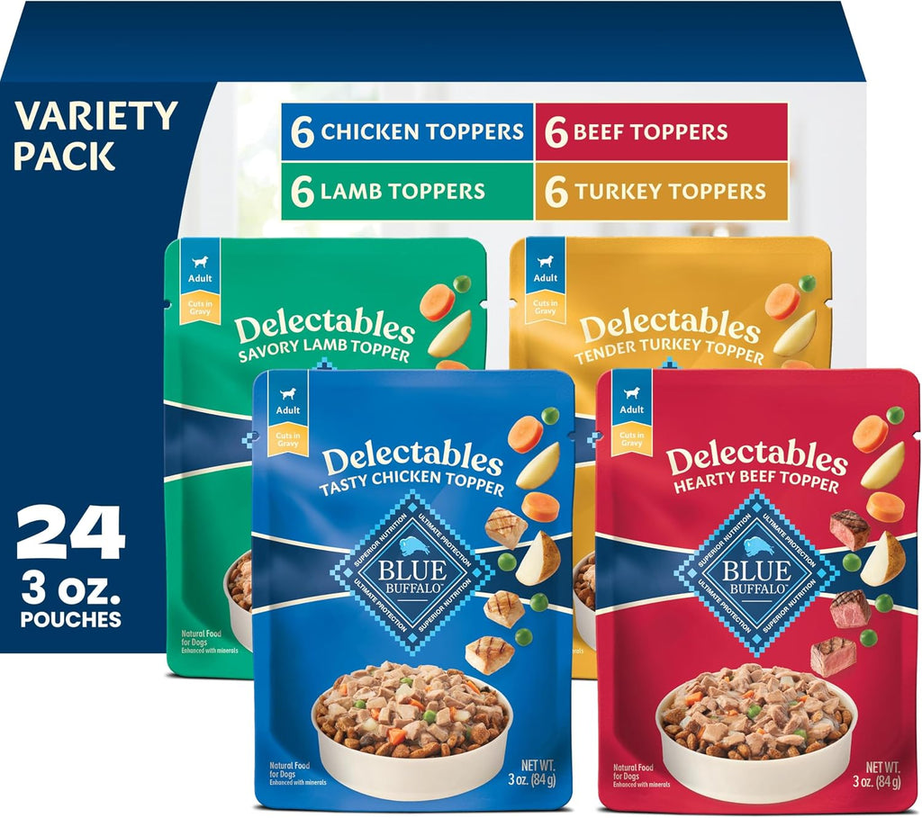 Blue Buffalo Delectables Variety Pack Natural Grain Free Wet Dog Food Topper (Tasty Chicken & Hearty Beef) Tender Cuts in Gravy with Natural Ingredients, Vitamins & Minerals, 3-oz. Each (12 Pouches) - Image 11