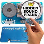 AnnoyingPCB hidden sound prank device front view showing the compact micro circuit board layout