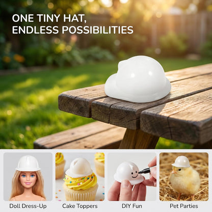 White tiny safety helmet for small animals and backyard chickens
