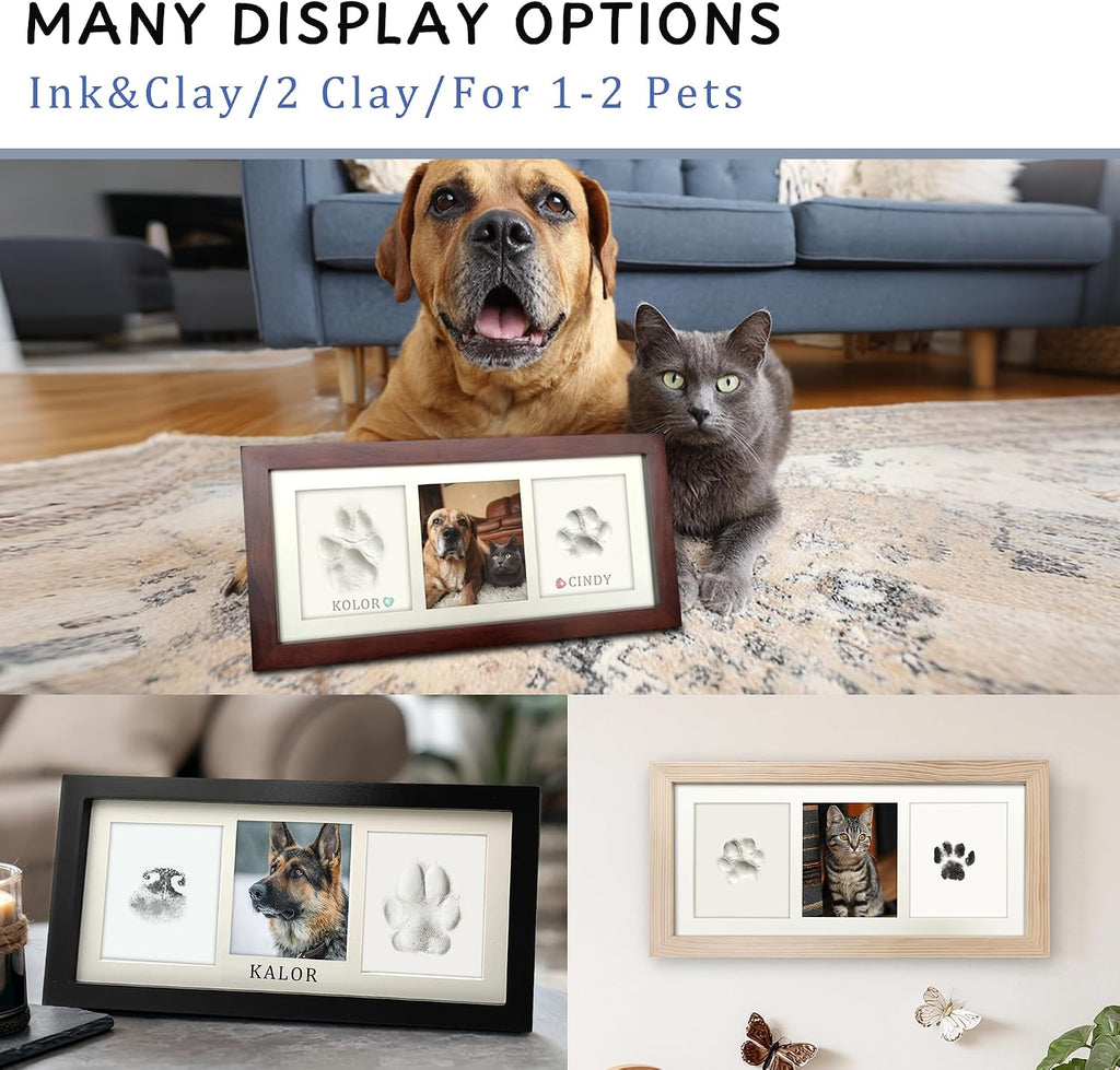 Side angle view of the premium espresso finished wooden frame from the MYPAWLETS pet footprint kit