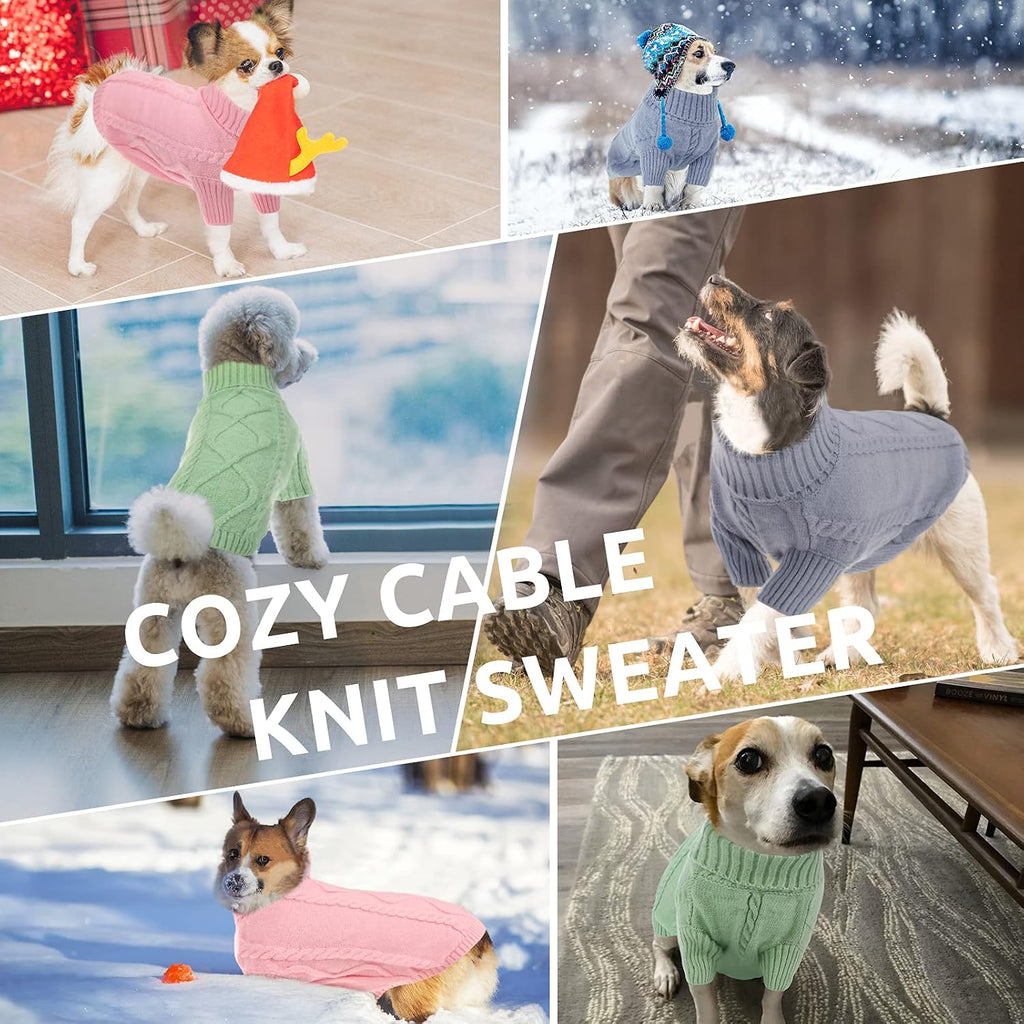 Side view of pink solid colored cable knit dog clothes