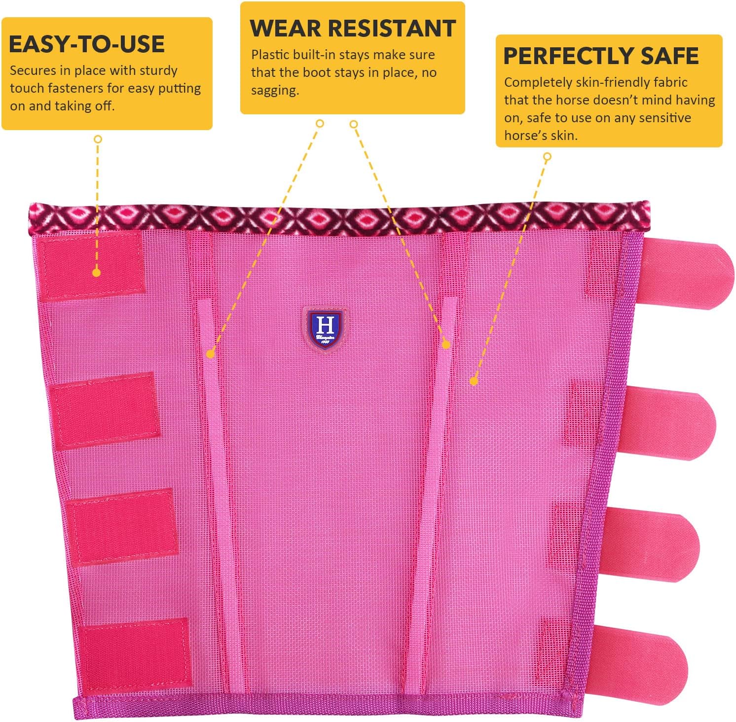 CareMaster breathable mesh horse leggings preventing fly bites in a pasture setup.