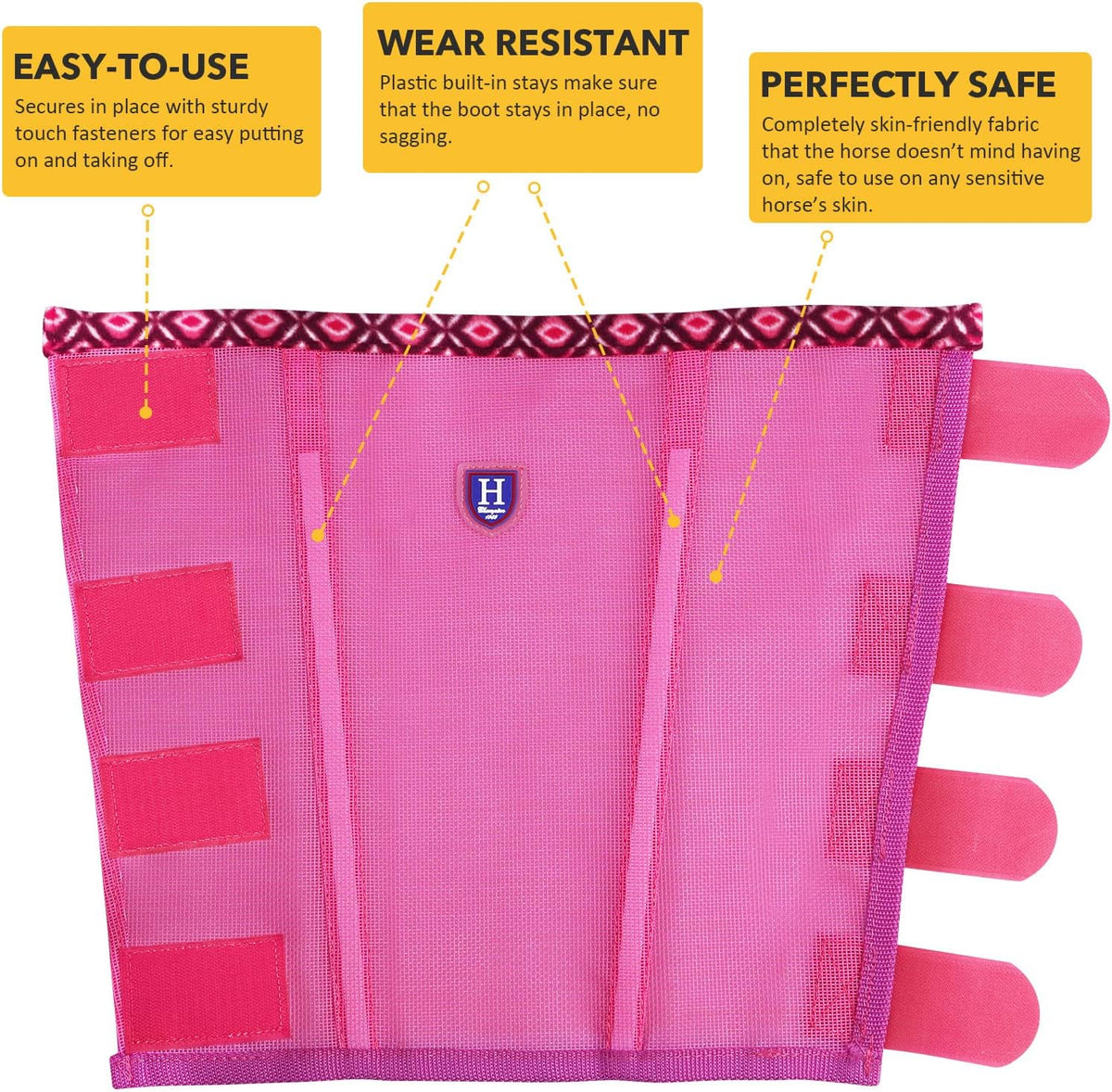 CareMaster breathable mesh horse leggings preventing fly bites in a pasture setup.