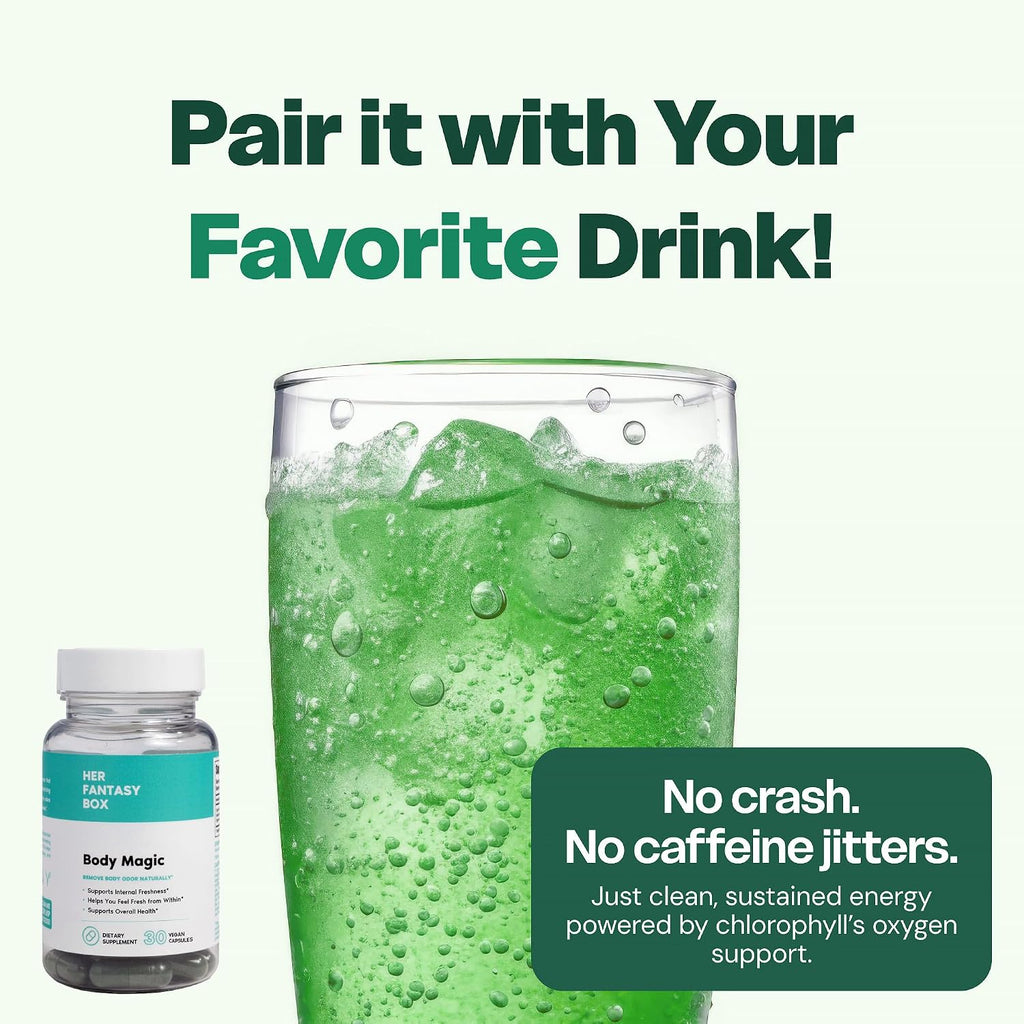 Her Fantasy Box | Body Magic | Chlorophyll Capsules - 30 Vegan Capsules for Detox, Digestion, Gut Health, Skin Support, and Oily Skin - Natural Energy Booster - Image 5