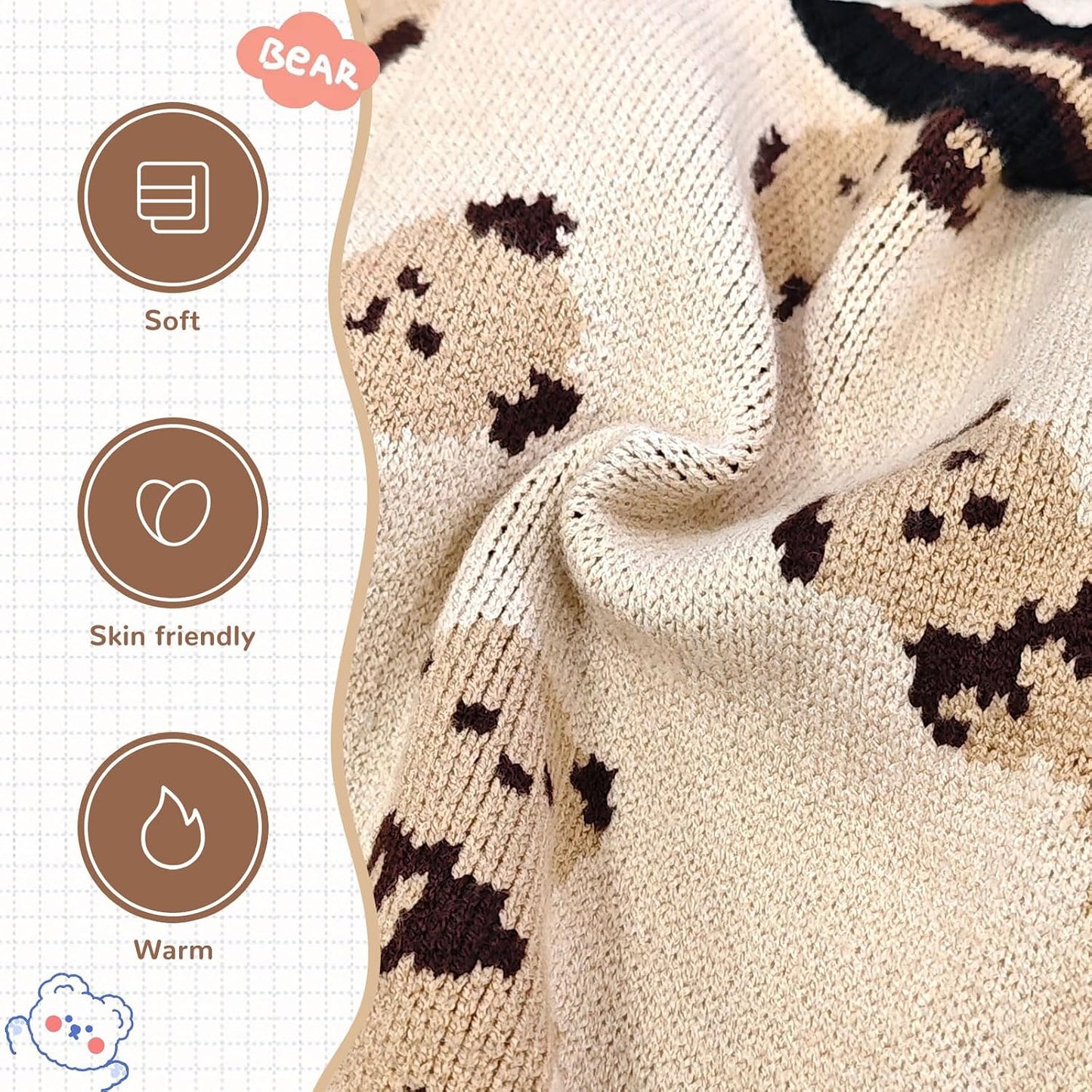 ABRRLO cartoon bear pattern pet cardigan for medium dogs back view