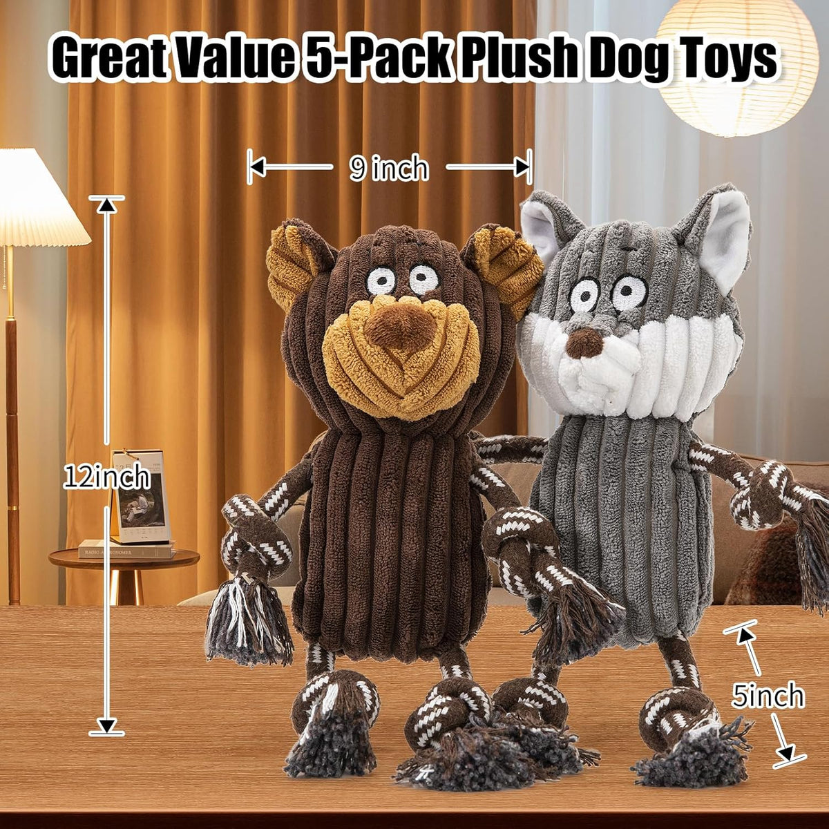 Interactive dog toy with built-in tug of war rope