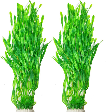 SIYIPURR tall artificial aquarium plants two pack front view in a clean fish tank.