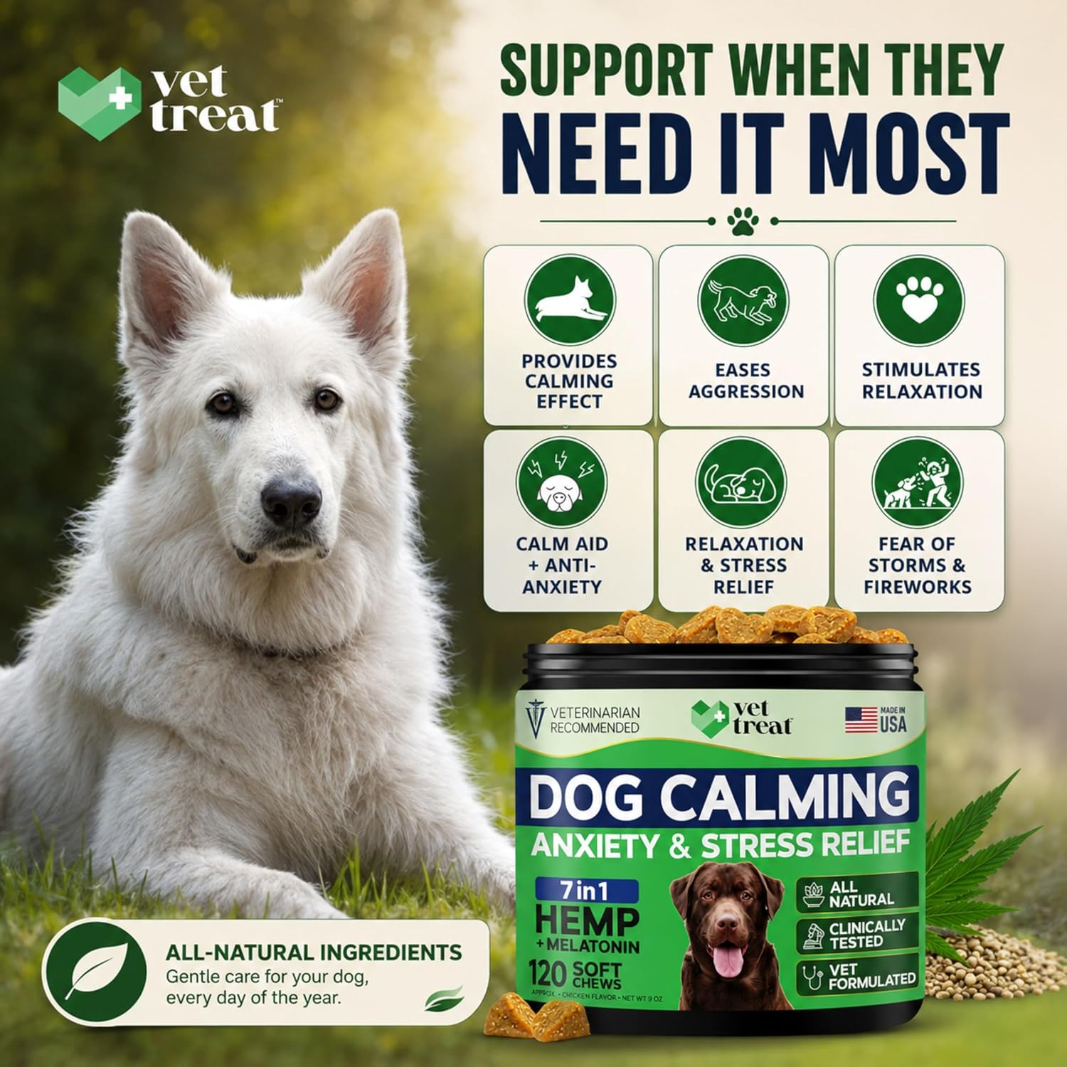 Dog eating Vet Treat chicken flavored calming chew