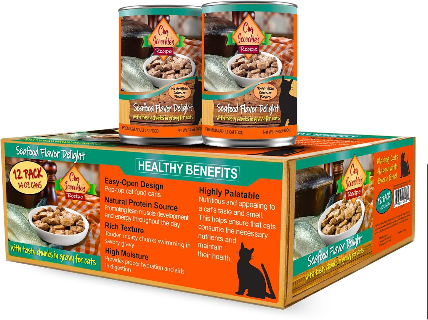 Cat eating Scoochie Pet Products seafood gravy recipe